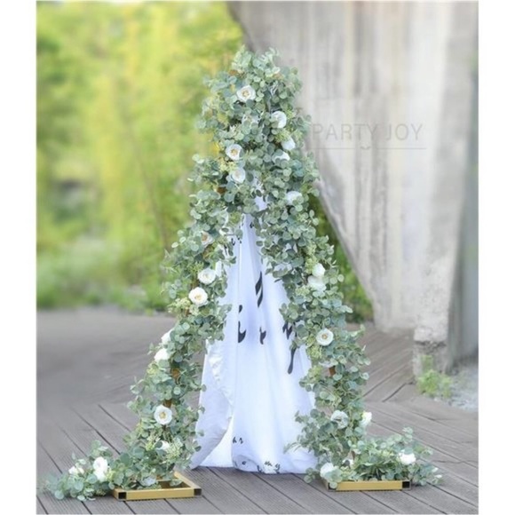 6.56ft Eucalyptus Garland with Flowers-8 White Roses, Artificial Fake Flowers - Picture 2 of 7